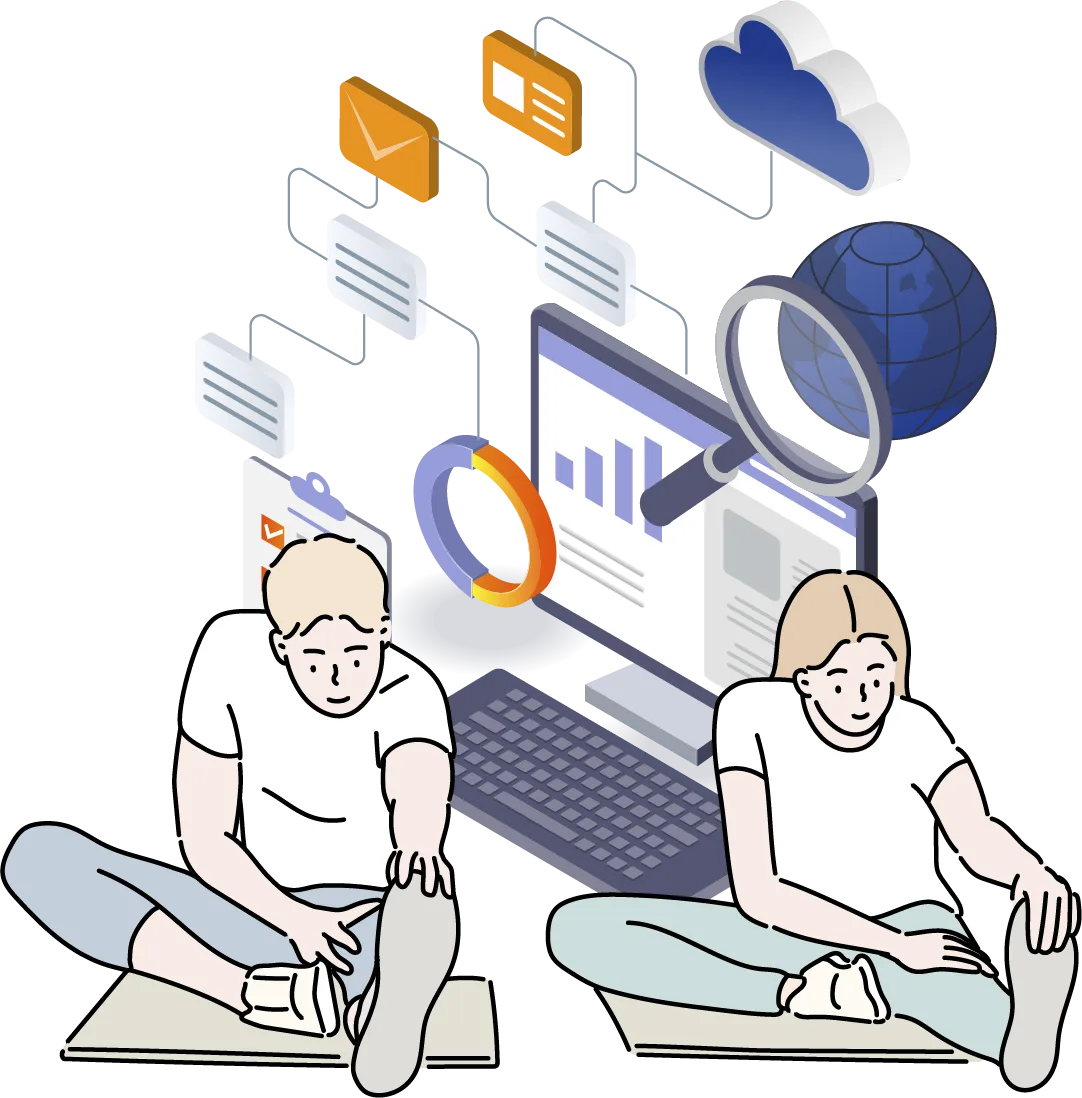 IT診断を表現する男女のイラスト